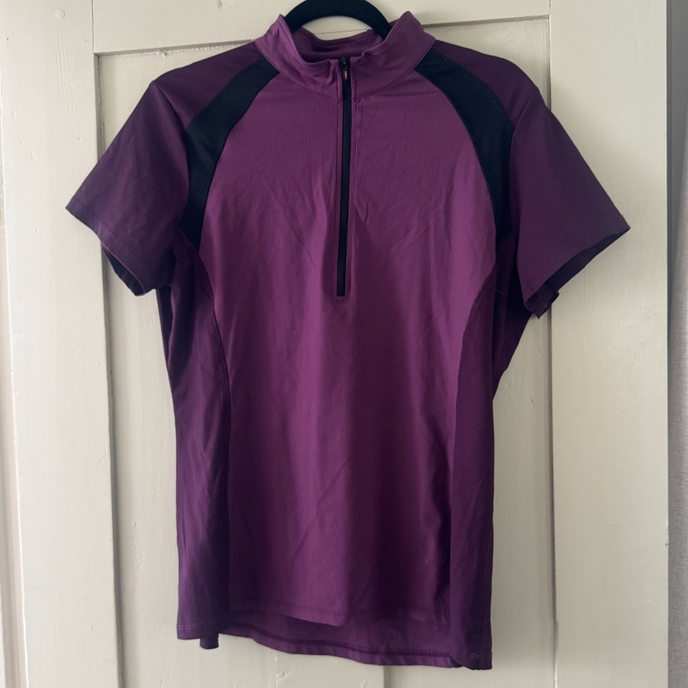 Kerrits Women’s Performance Riding Shirt – Purple & Black Short Sleeve Zip